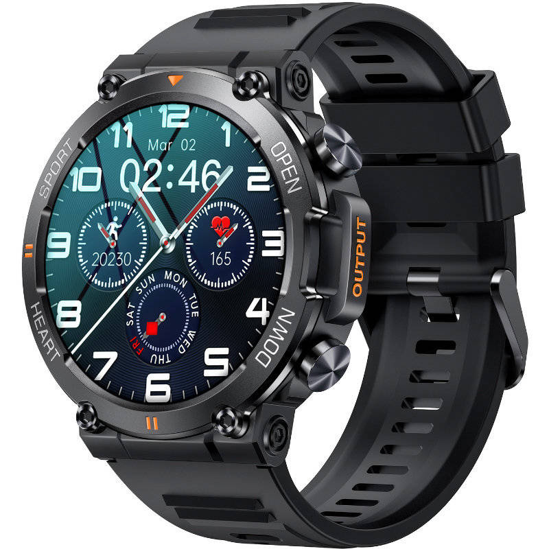 Czarny smartwatch męski Rubicon RNCE95 - z przodu pod kątem, czarny pasek