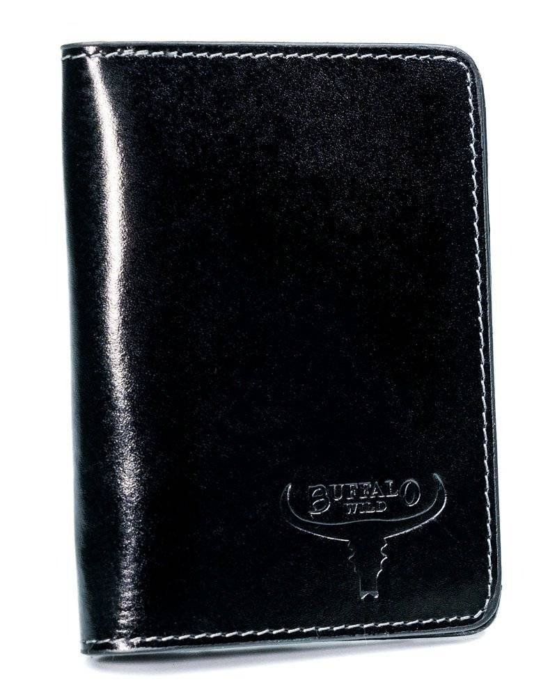 Czarne etui na dokumenty męskie Buffalo Wild OKL1-CVTB z tłoczonym logo marki