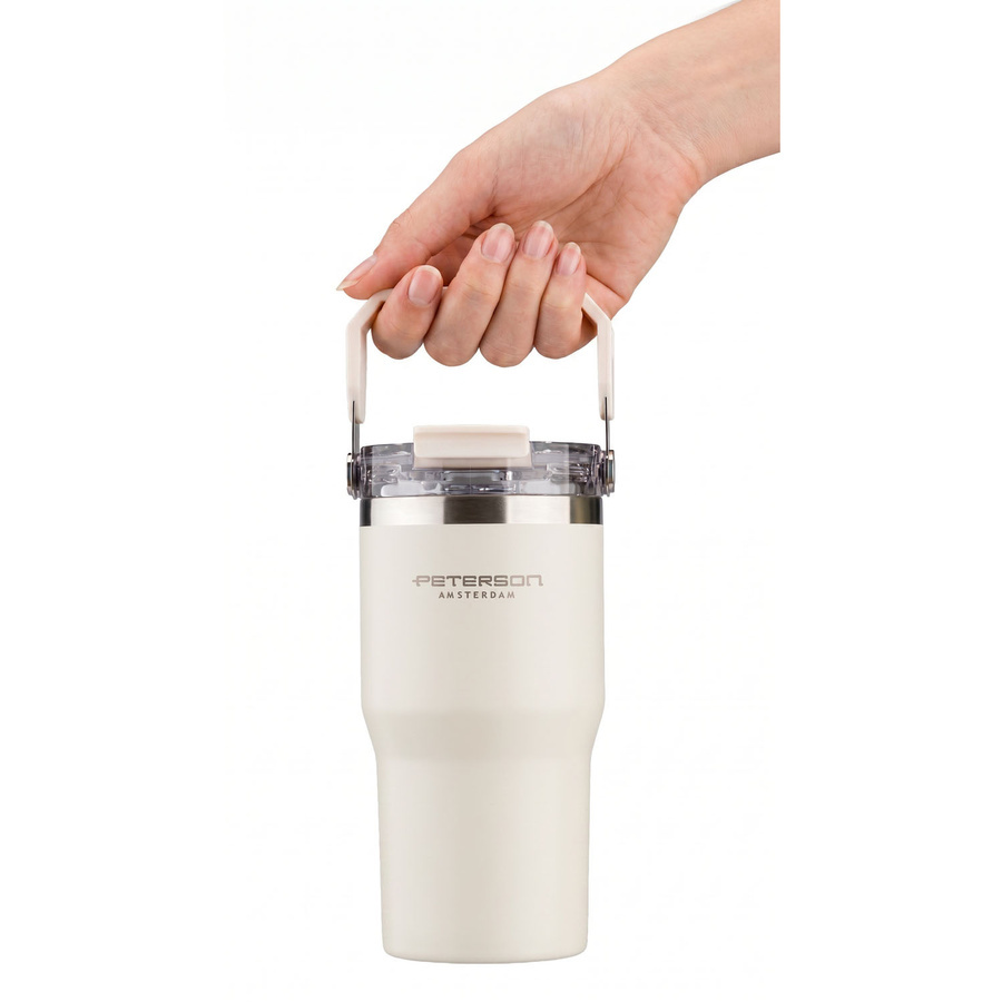 Kubek termiczny ze stali nierdzewnej unisex Peterson 600 ml z uchwytem ecru - cecha produktu