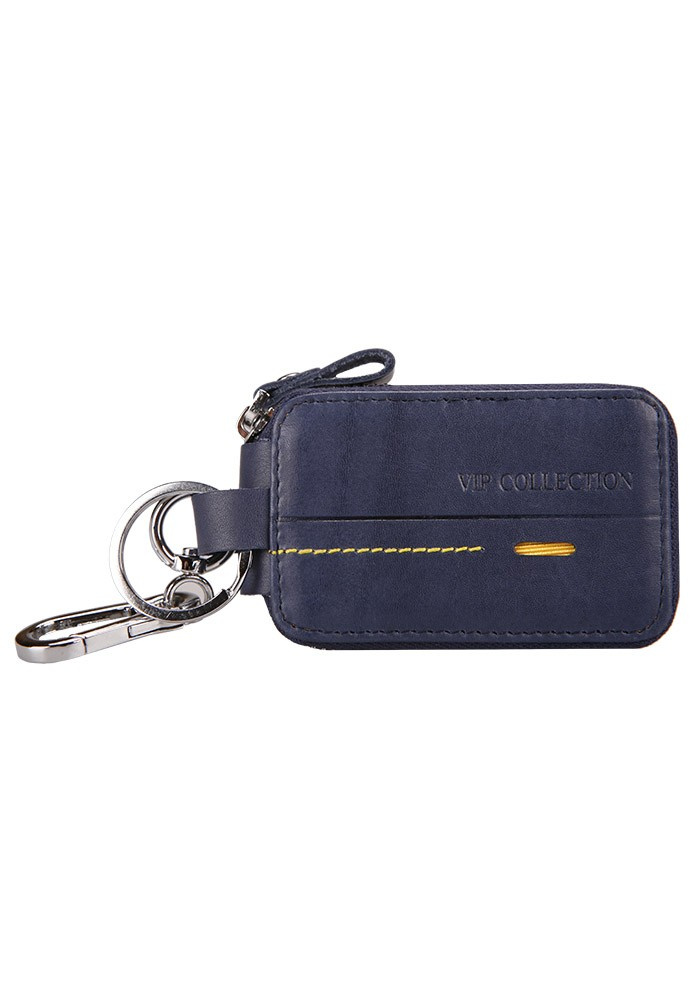 Granatowe etui na klucze Vip Collection Beverly Hills 11 z karabińczykiem, kółkiem na klucze i żółtym przeszyciem