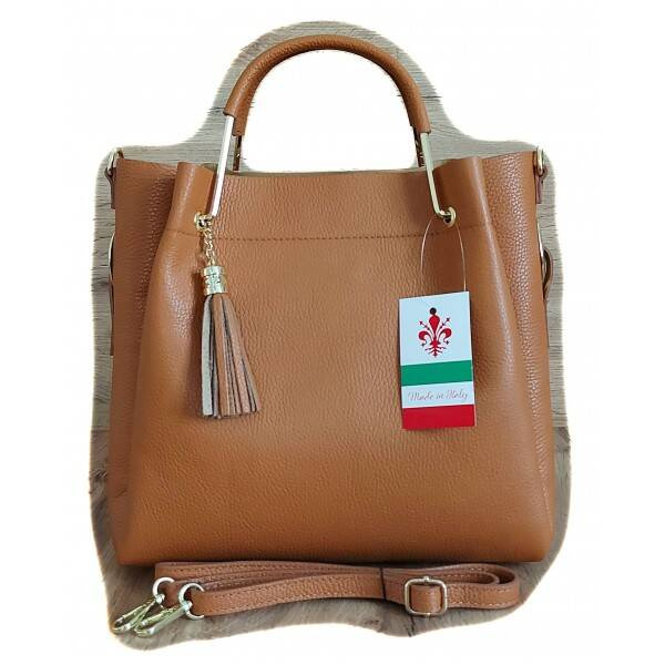 Torebka skórzana damska Vera Pelle KLV33C shopper A4 camel - elegancki shopper z miejskiem na dokumenty