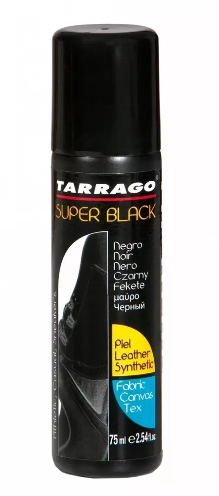 Pasta w płynie do obuwia sportowego Tarrago czarna - butelka Super Black z przodu