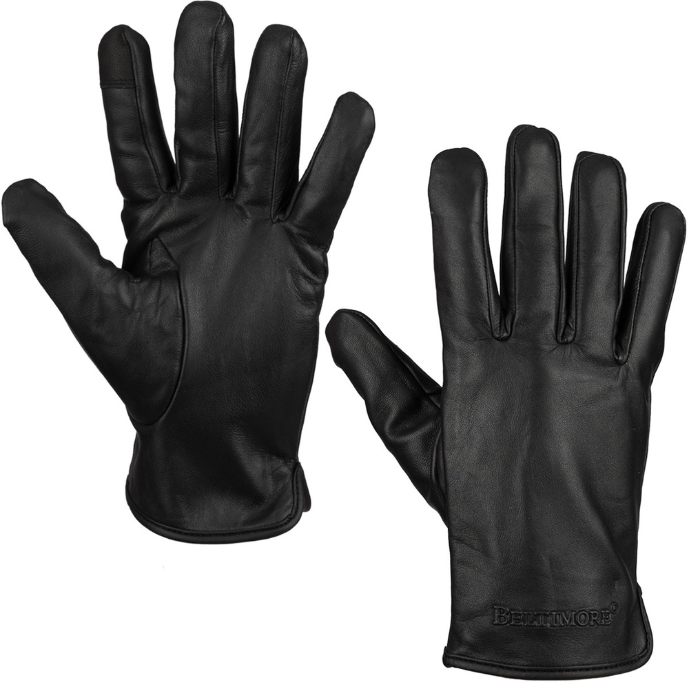 Czarne rękawiczki męskie Beltimore K33 L, para od wierzchu i od strony dłoni na białym tle