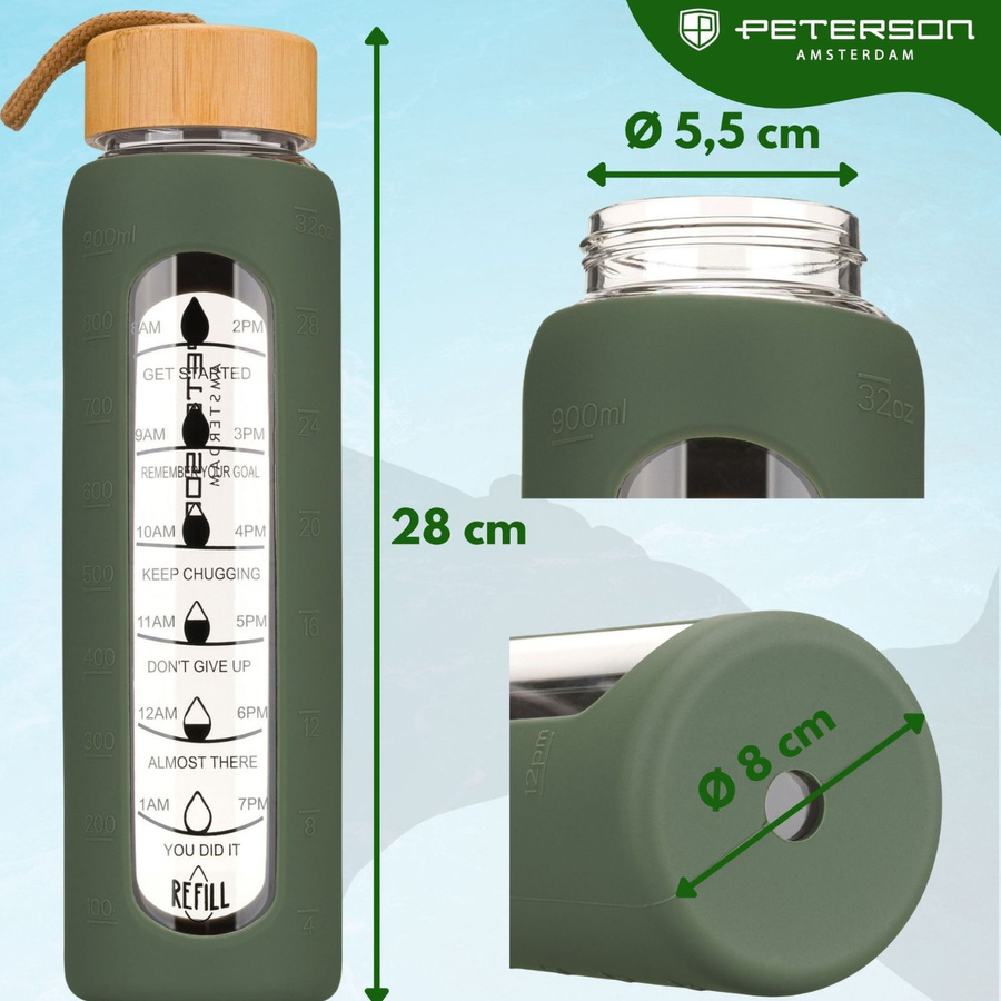 Wymiary ciemnozielonej butelki Peterson SBW-01