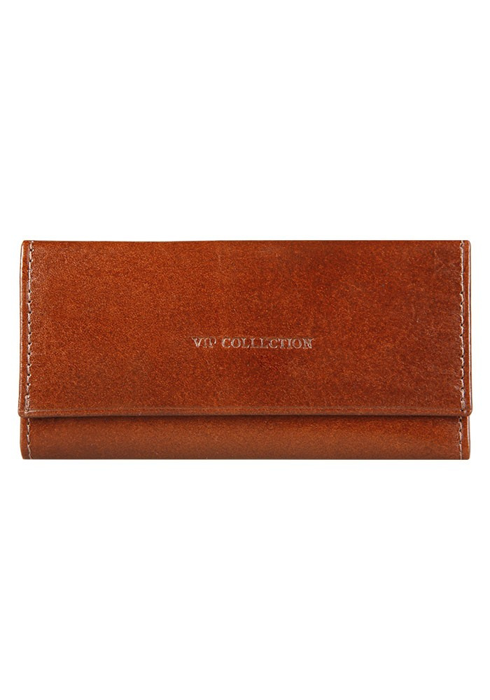 Koniakowe etui na klucze Vip Collection Milano II 02 z zamkniętą klapą i tłoczonym logo marki