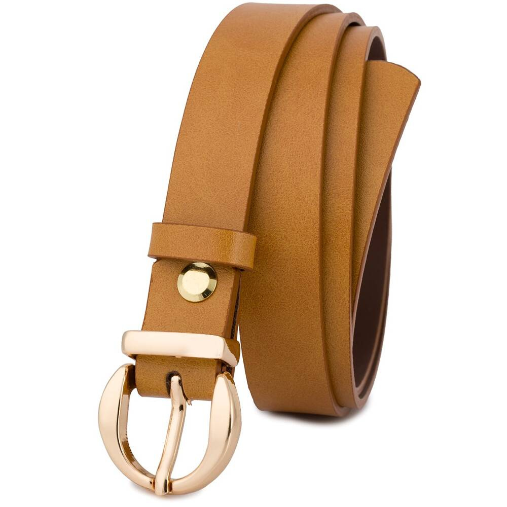 Pasek damski Beltimore O24 80 cm camel, zbliżenie klamry oraz metalowej, ruchomej szlufki