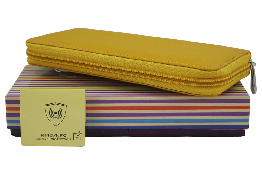Portfel ze skóry licowej damski Barberini's D-8603-43 na zamek ciemnożółty - cecha produktu
