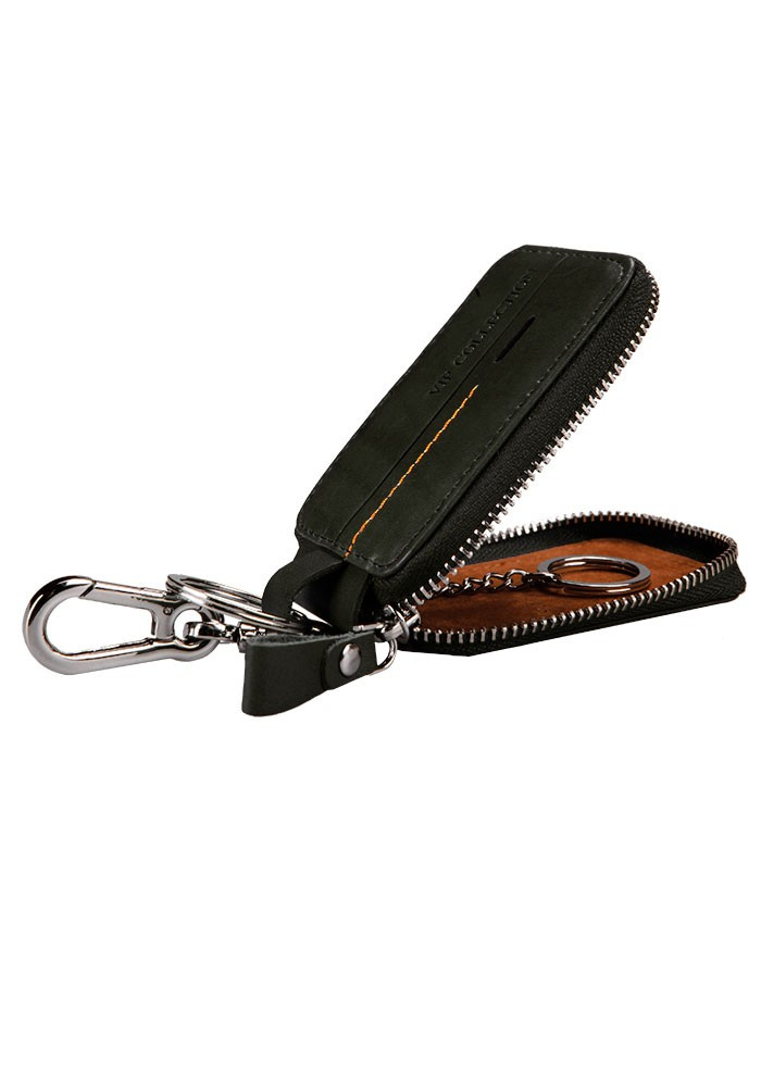 Czarne etui na klucze Vip Collection Beverly Hills 11 ze skóry naturalnej, otwarte, z kółkiem na klucze w środku