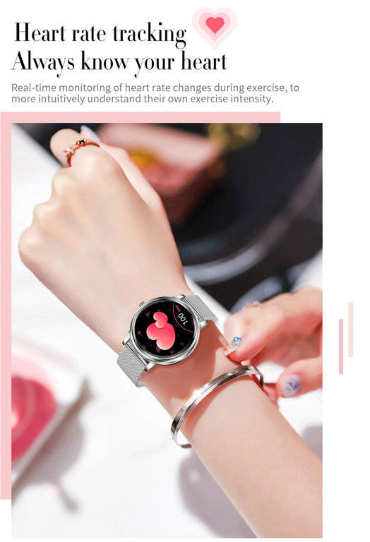 Srebrny smartwatch damski Pacific 28-1 - smartwatch na nadgarstku, grafika pomiaru tętna
