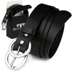 Skórzany damski pasek do spodni czarny ze srebrną klamrą typu koła Beltimore D51