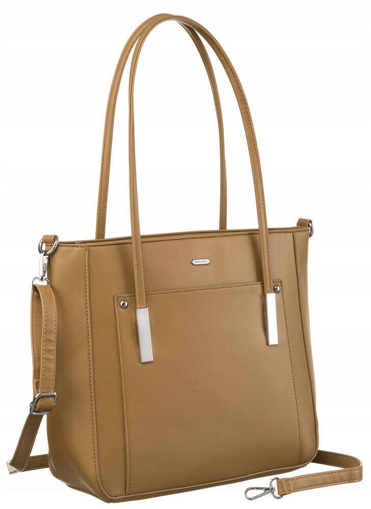 Beżowy shopper damski Rovicky R-072-03 z odpinanym paskiem