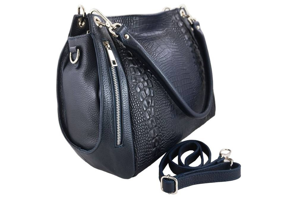 Torebka ze skóry licowej damska Barberini's 858-4 shopper croco A4 granatowa - cecha produktu