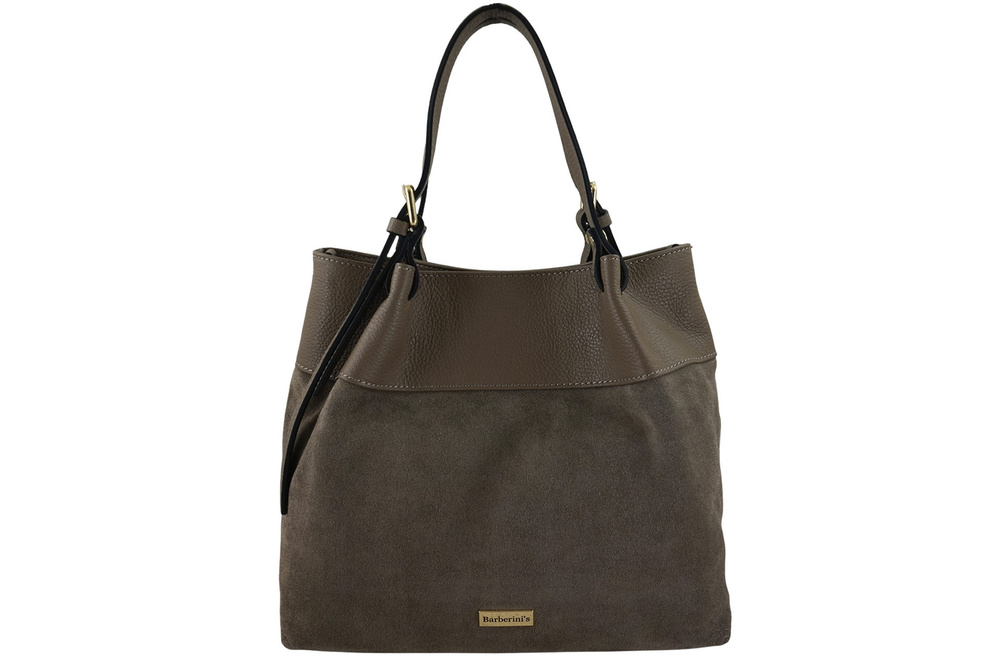 Torebka skórzana zamszowa damska Barberini's 1028-9 shopper bag mała ciemnobeżowa - cecha produktu