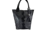Skórzany shopper bag damski worek croco czarny - Barberini's 375/7-1