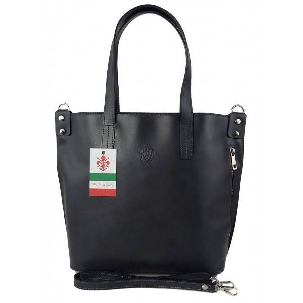 Torebka skórzana damska Vera Pelle SB586 shopper A4 ciemnoszara - widok frontu i eleganckiej sylwetki