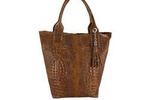 Skórzany shopper bag damski worek croco brązowy camel - Barberini's 375/7-12