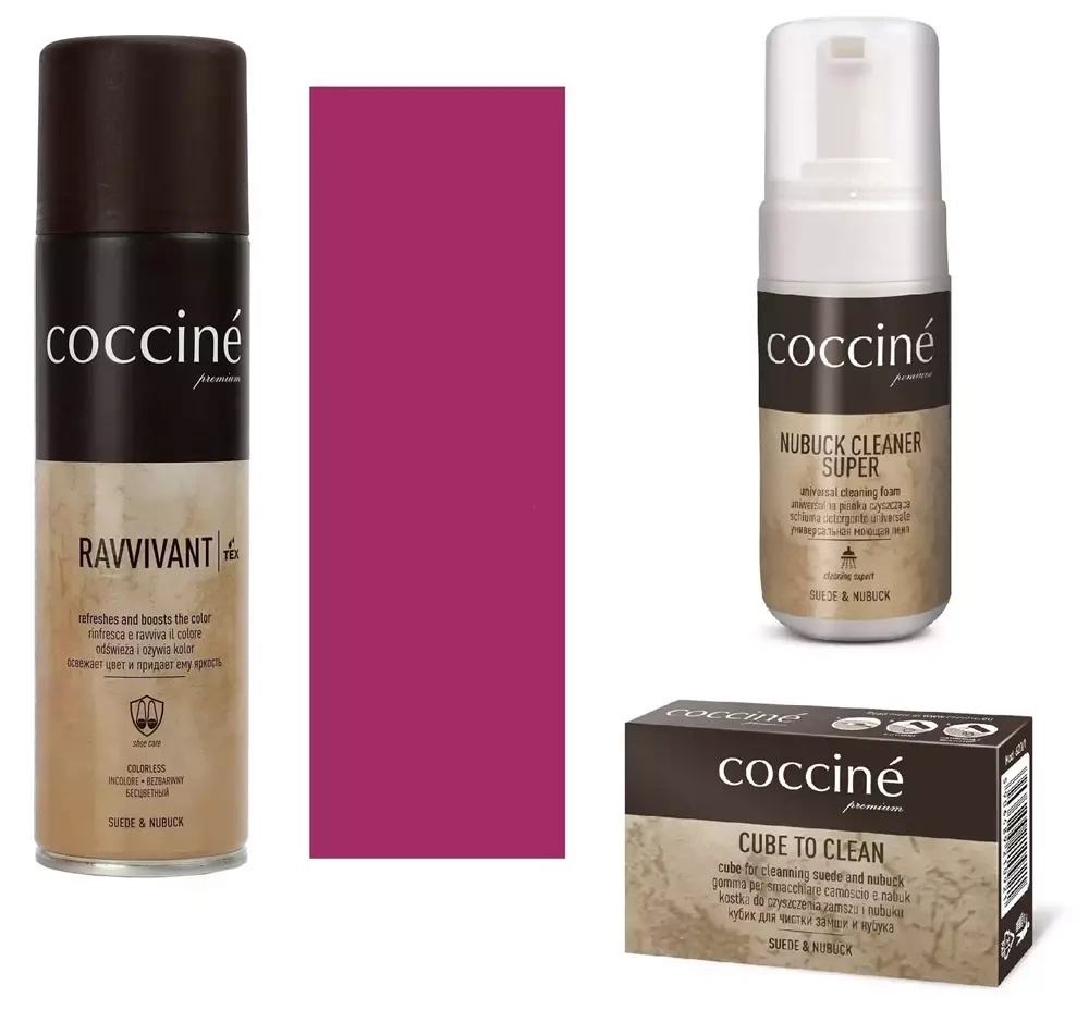 Zestaw do renowacji do zamszu i nubuku Coccine fioletowy - komplet: spray Ravvivant, pianka Nubuck Cleaner Super