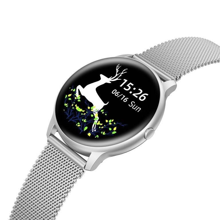 Srebrny smartwatch unisex G. Rossi SW015-3 - smartwatch pod kątem z tarczą z jeleniem