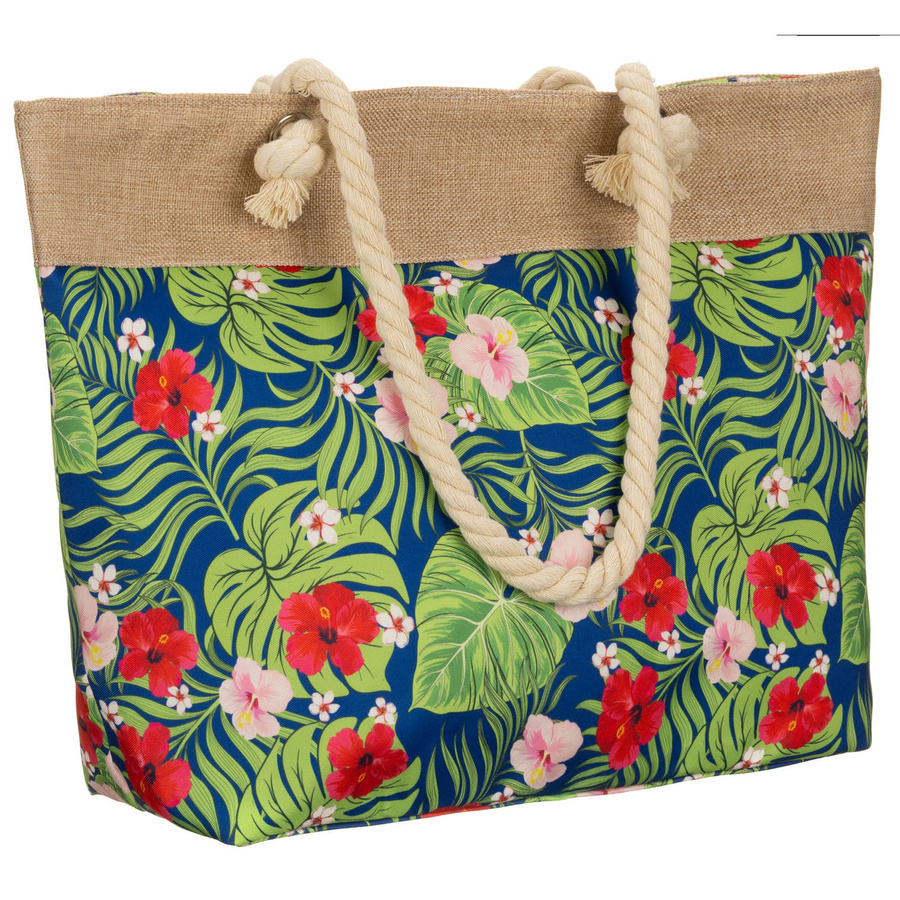 Zielona torba plażowa 2019 w kwiaty