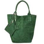 Torebka damska shopper zamszowa Vera Pelle T49 zielona