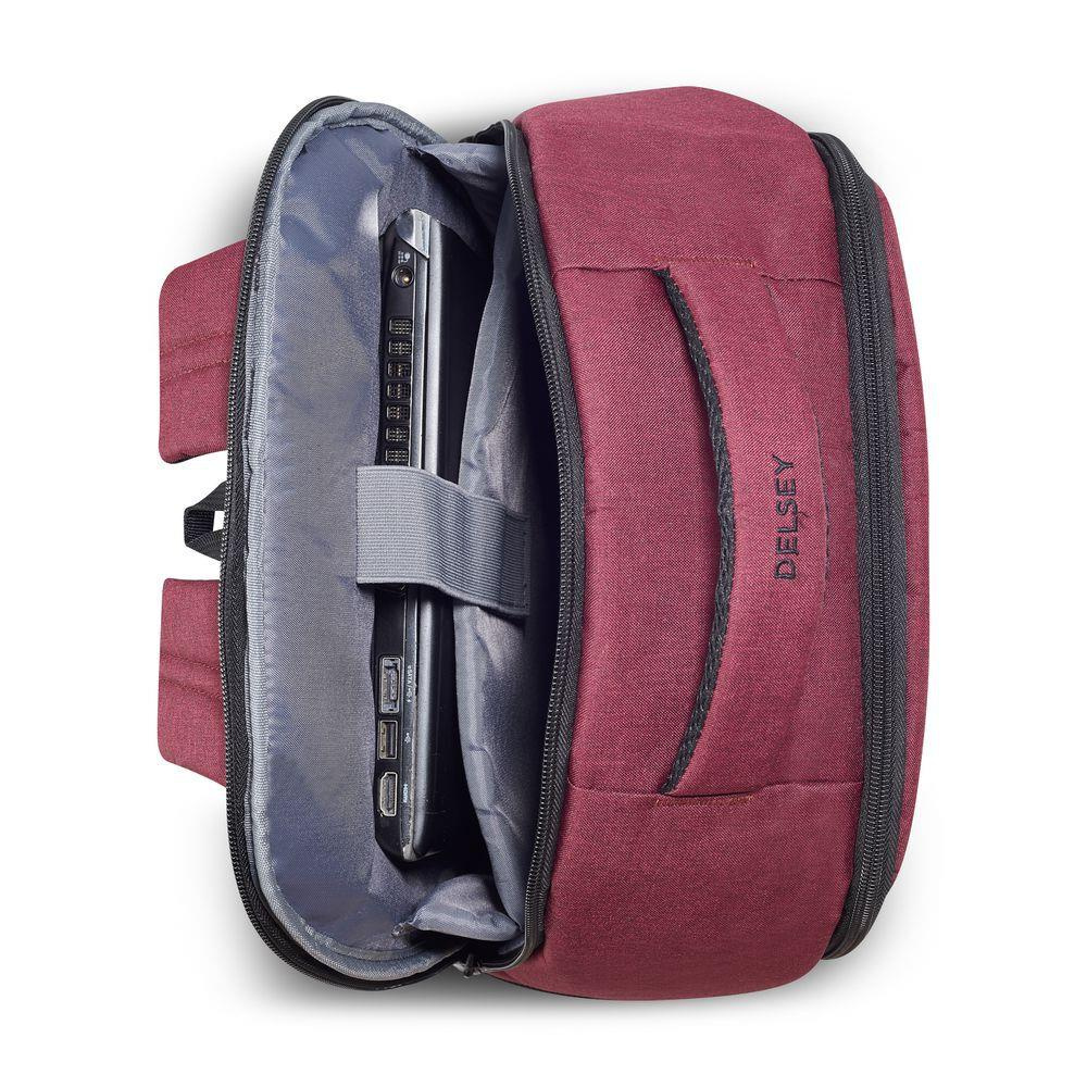 Plecak miejski z materiału unisex Delsey Element dwukomorowy na laptopa 15 bordowy - cecha produktu