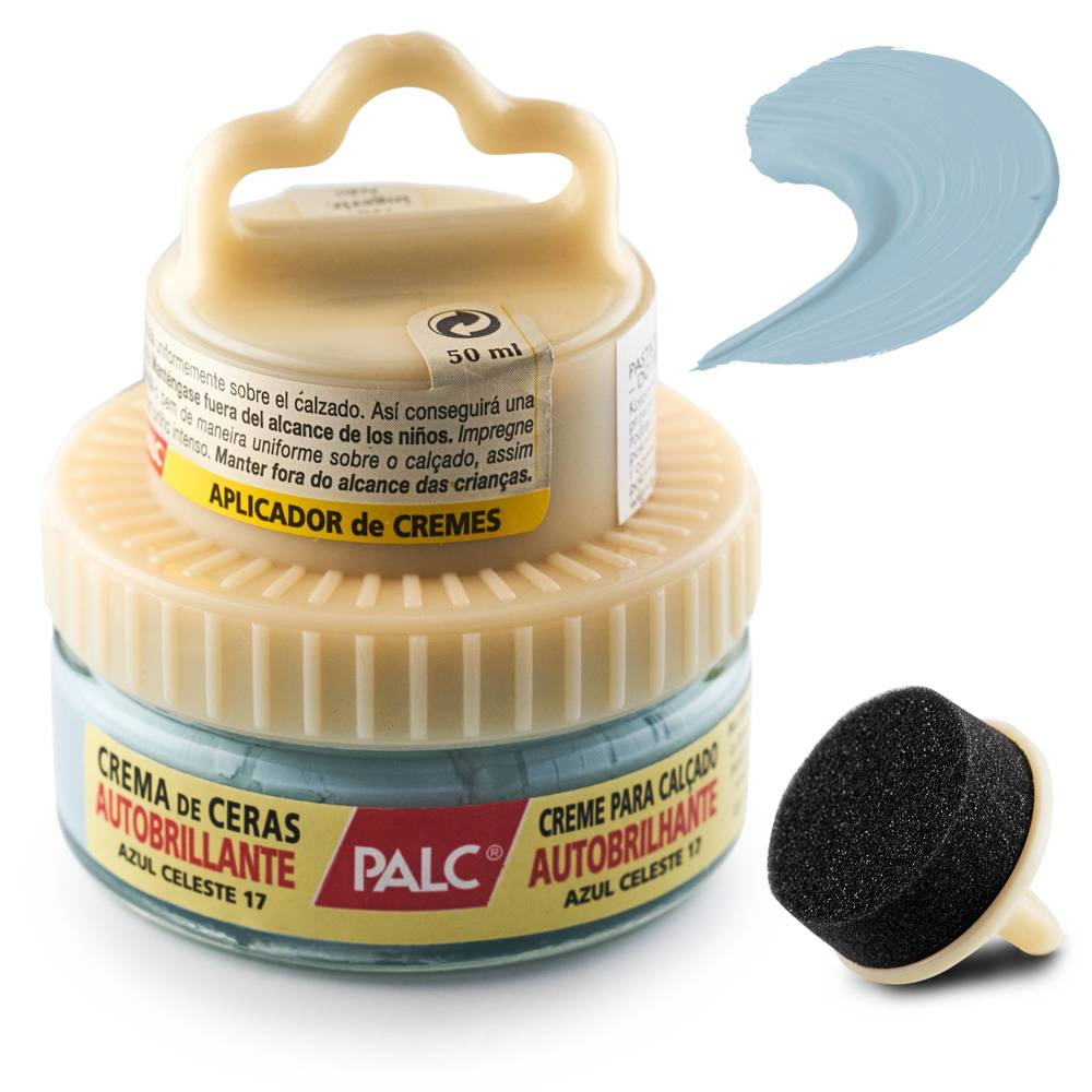 Krem z woskiem do skór gładkich Palc niebieski - opakowanie 50 ml, etykieta Crema de ceras autobrillante, Azul celeste 17