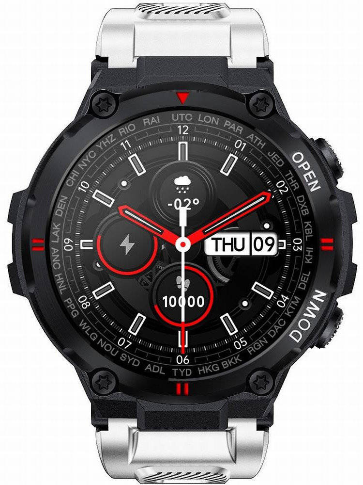 Biały smartwatch męski Gravity GT7-6 - smartwatch z przodu, czarna koperta i biały pasek