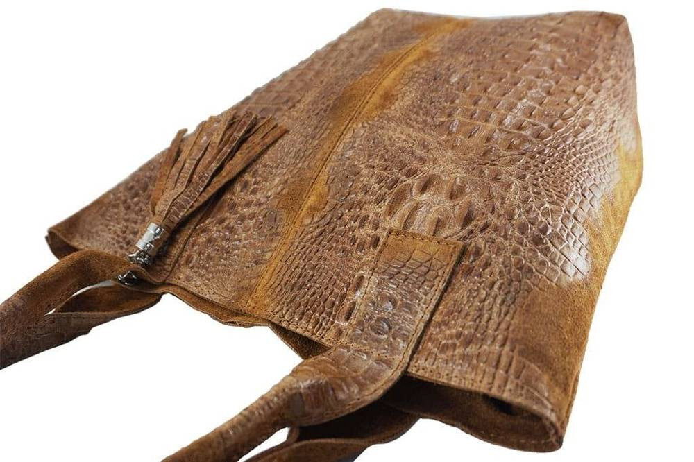 Torebka ze skóry naturalnej damska Barberini's 375/7-12 shopper bag croco A4 camel - cecha produktu