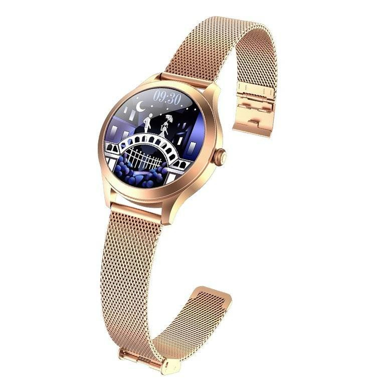 Smartwatch damski G. Rossi SW014-2 w kolorze różowego złota - smartwatch pod kątem, bransoleta mesh