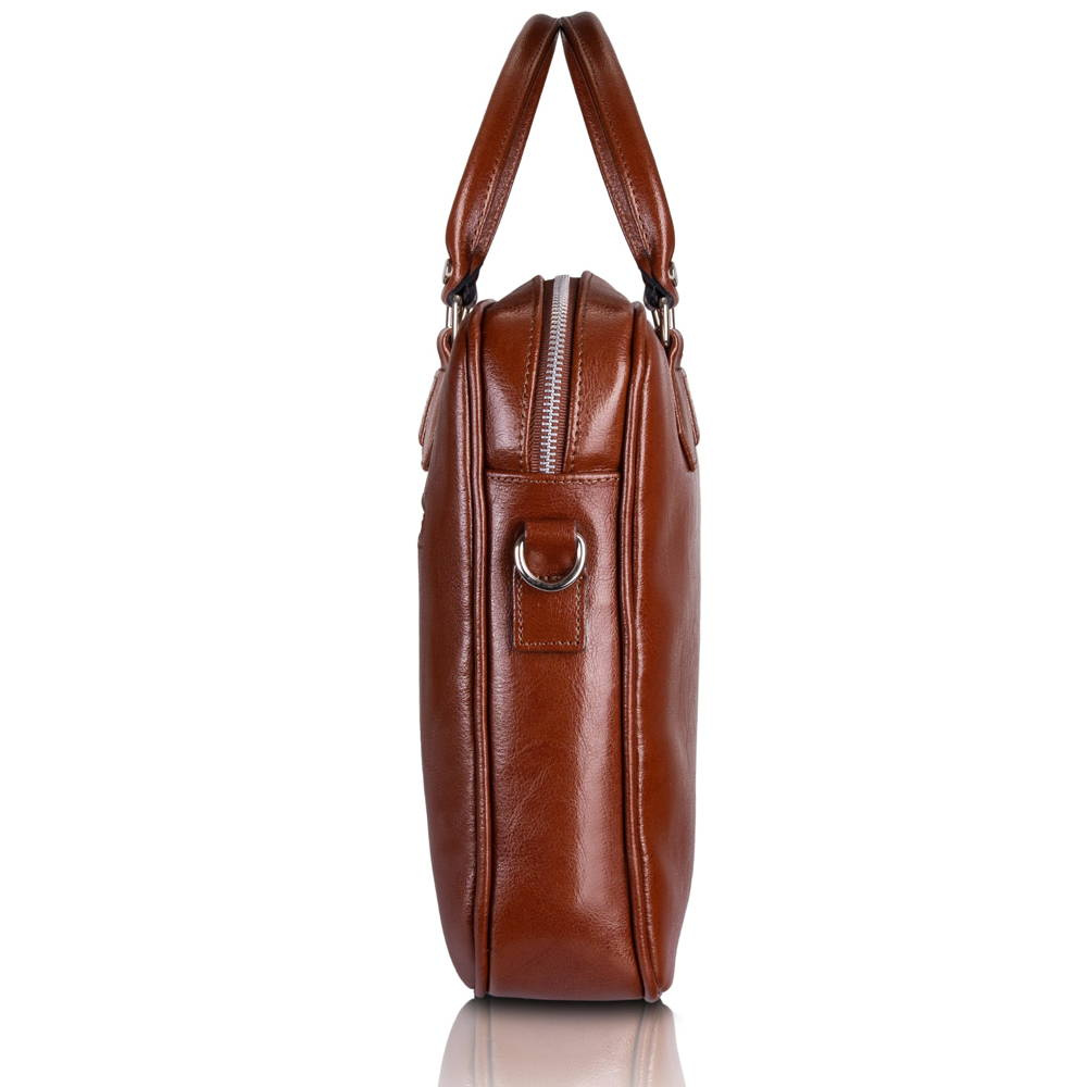 Torba skórzana unisex Tizano TM05 na laptopa dokumenty A4 brązowa - widok na paski nośne i ergonomię noszenia