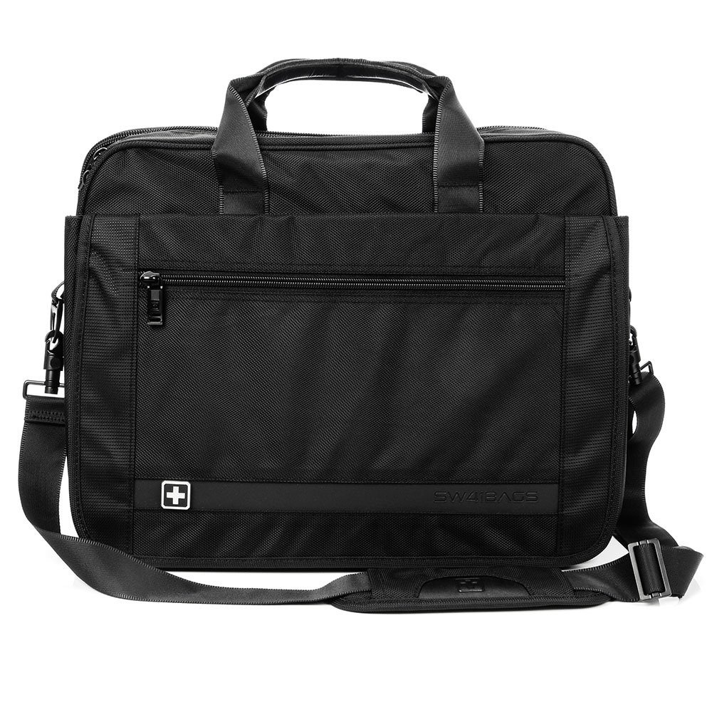 Czarna torba SwissBags SB113 z rączką, paskiem na ramię i kieszenią na zamek z przodu