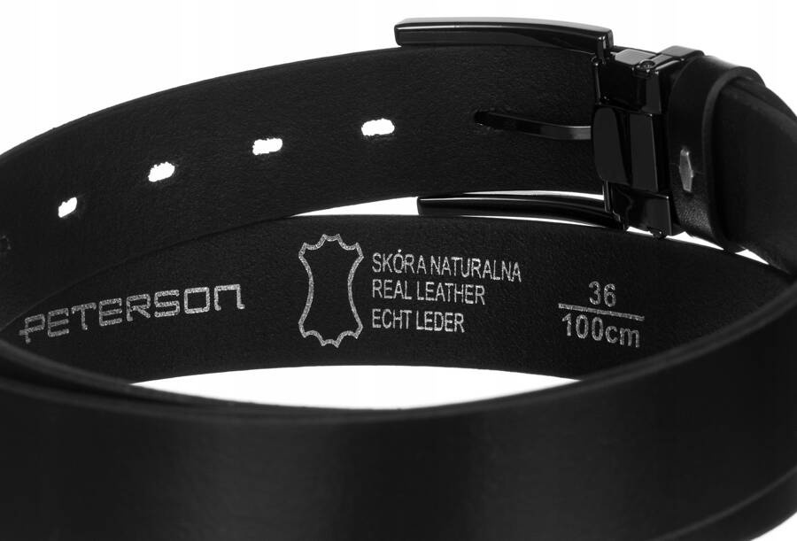 Wewnętrzna strona czarnego paska Peterson PS-05M z tłoczeniem marki