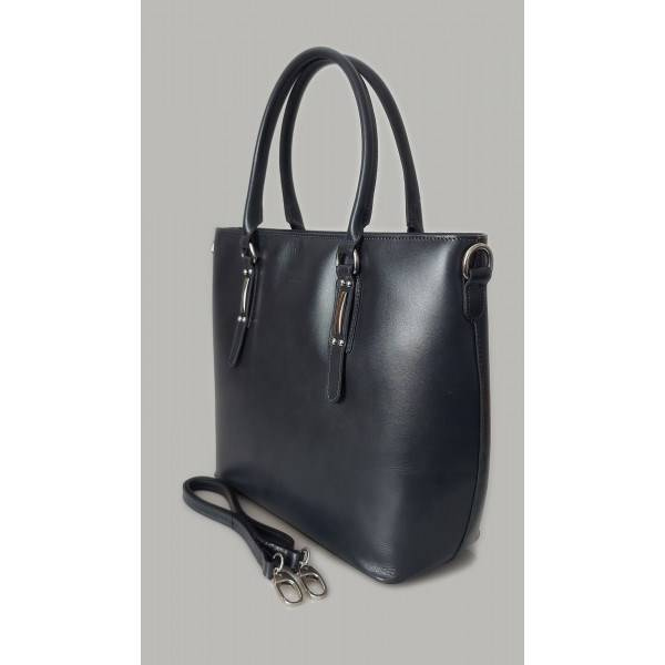 Torba skórzana damska Vera Pelle SB524G shopper A4 czarna - detal wykonania