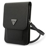 Torebka damska ze skóry ekologicznej Guess Saffiano Triangle listonoszka mała czarna
