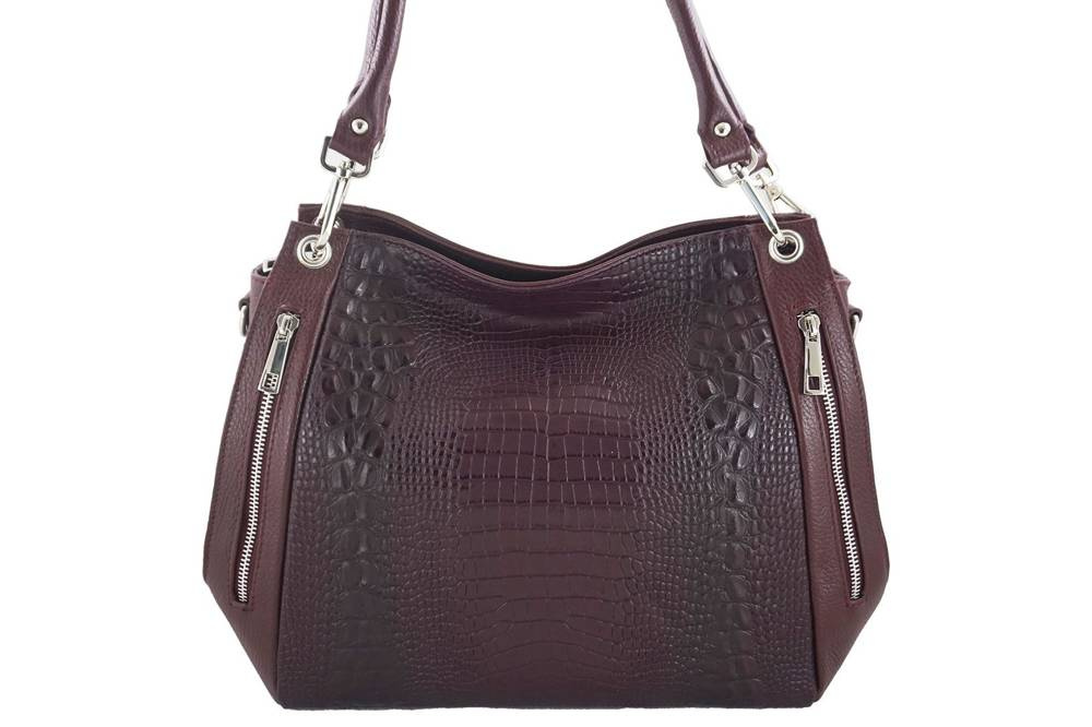 Torebka ze skóry naturalnej damska Barberini's 858-5 shopper croco A4 bordowa - cecha produktu