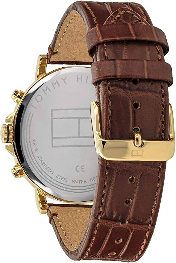 Złoto-brązowy zegarek męski Tommy Hilfiger 1710380 - tył koperty i sprzączka