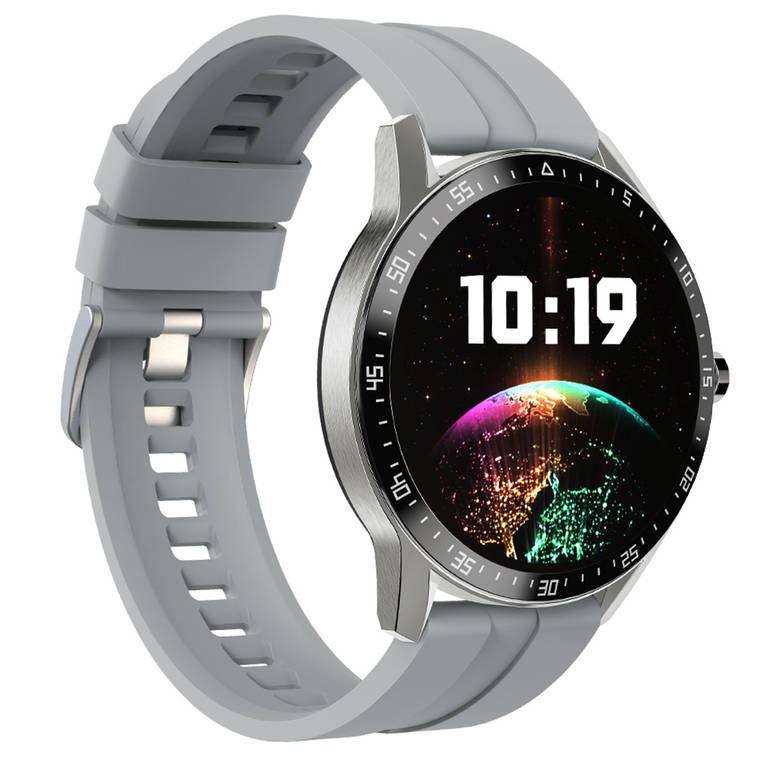 Srebrno-szary smartwatch męski G. Rossi SW018-2 - smartwatch pod kątem z cyfrową tarczą
