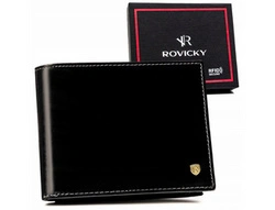 Skórzany poziomy portfel męski czarny RFID — Rovicky 22319-VT-RVT