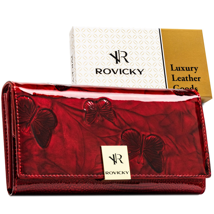 Czerwony portfel Rovicky RH-22-1-DBF w motyle z klapą