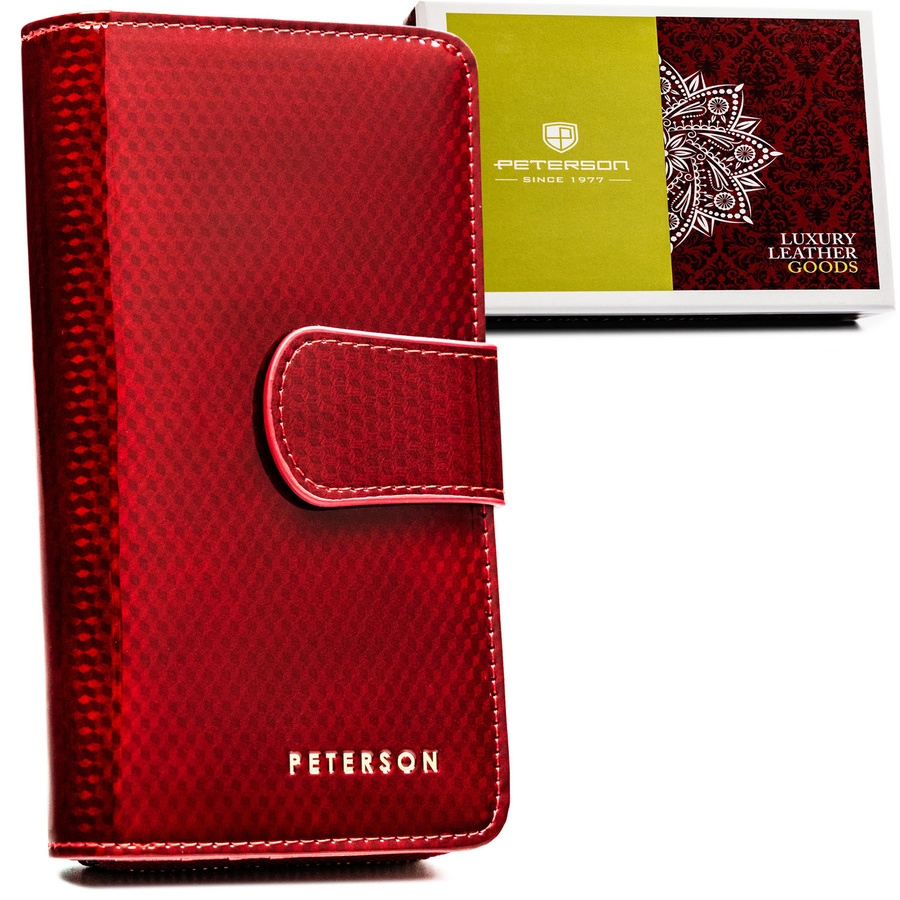 Czerwony portfel Peterson 76116 lakierowany pionowy