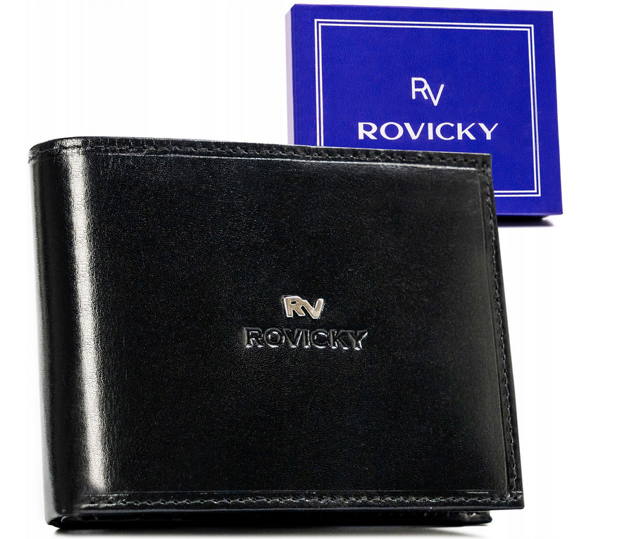 Czarny poziomy portfel męski Rovicky RV-70616-BCA bez zapięcia