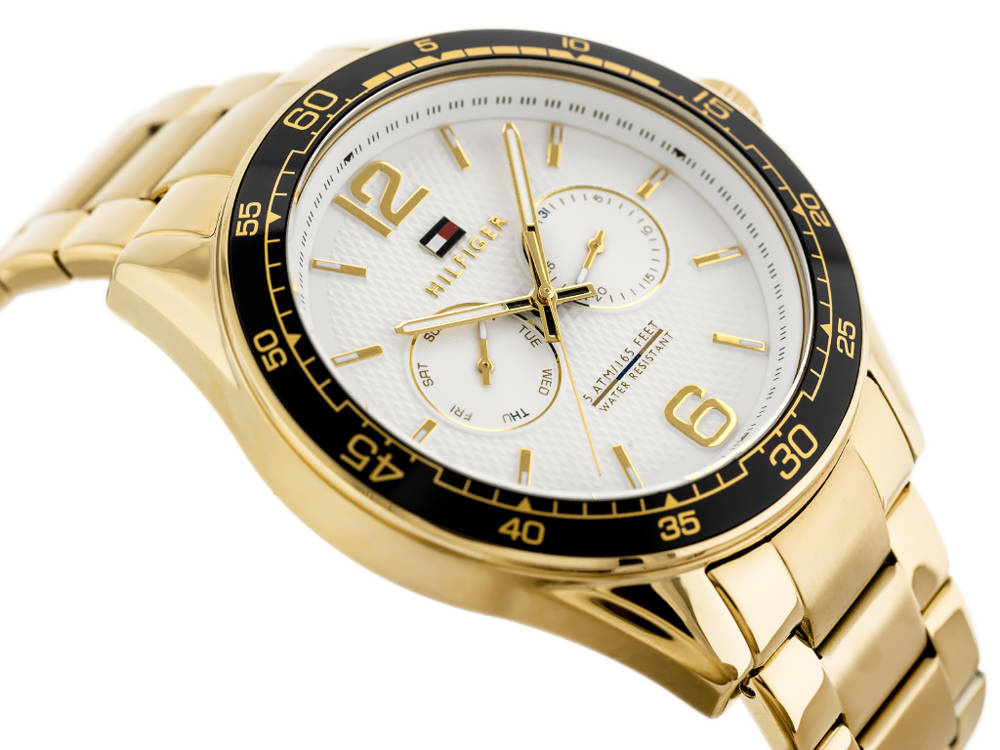 Złoty zegarek męski Tommy Hilfiger 1791365 - zegarek pod kątem z drugiej strony
