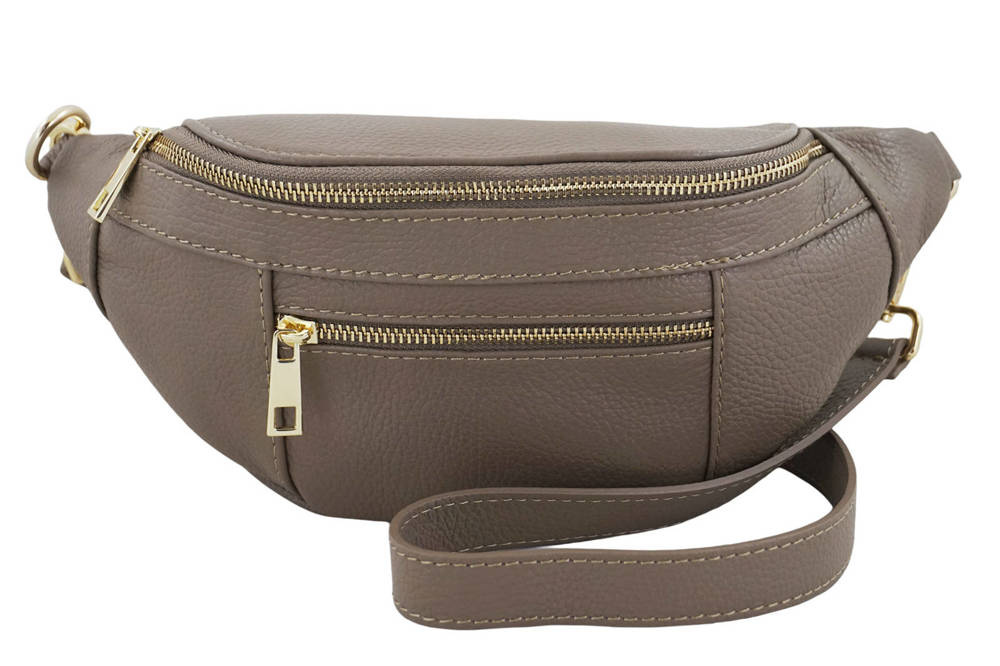 Torebka z licowej skóry damska Barberini's 935/1-9 nerka saszetka crossbody ciemnobeżowa - cecha produktu