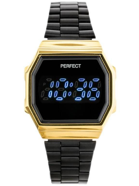 Czarno-złoty zegarek damski Perfect A8039 - zegarek LED z przodu na białym tle