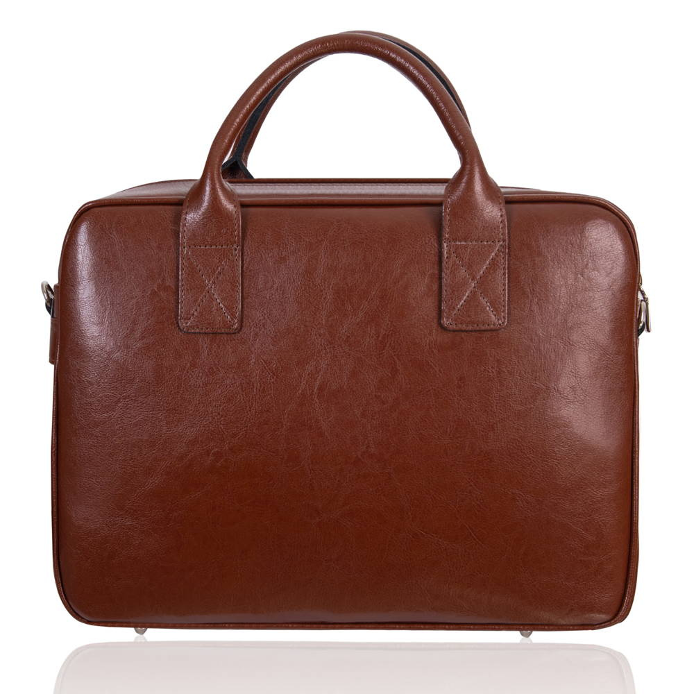 Torba skórzana unisex Tizano TM06 biznesowa na laptopa A4 brązowa - wnętrze i przegrody