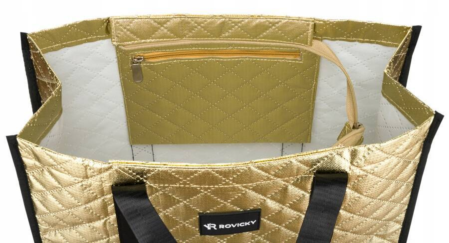 Wnętrze złotej torby Rovicky RSPV-001P z kieszenią na suwak