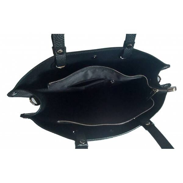 Torebka skórzana damska Vera Pelle VOM65N shopper bag A4 czarna - widok całości i ergonomia noszenia