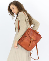 Skórzany plecak damski miejski brąz whisky A4 - MARCO MAZZINI vs30b