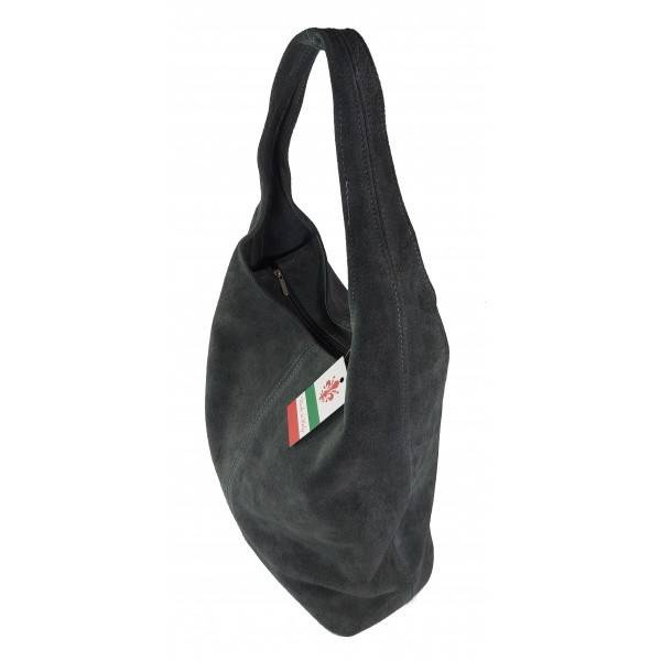 Torebka skórzana zamszowa damska MADE IN ITALY W356G shopper bag A4 szara - widok wnętrza i organizacja przestrzeni
