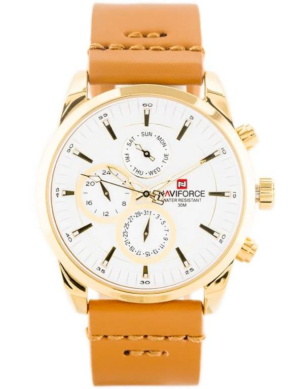 Złoto-brązowy zegarek męski Naviforce NF9148 - zegarek z przodu na białym tle